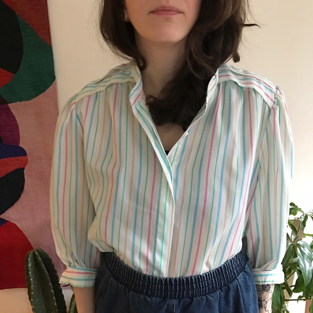 Vintage rainbow button up blouse
